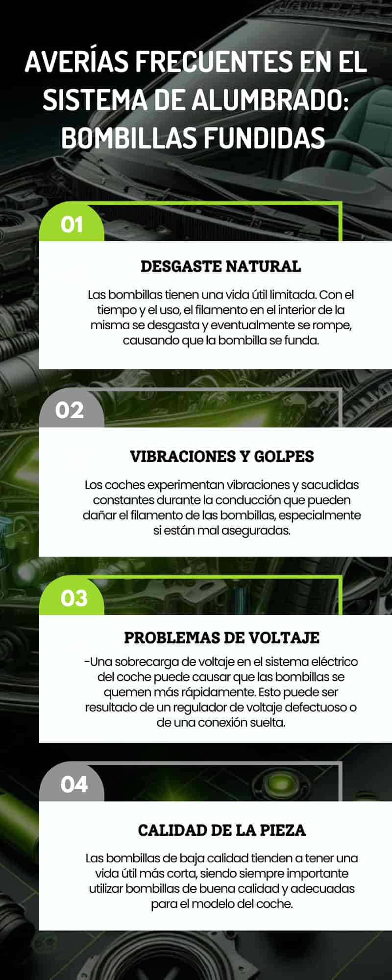 Averías frecuentes en el sistema de alumbrado del coche: Bombillas fundidas