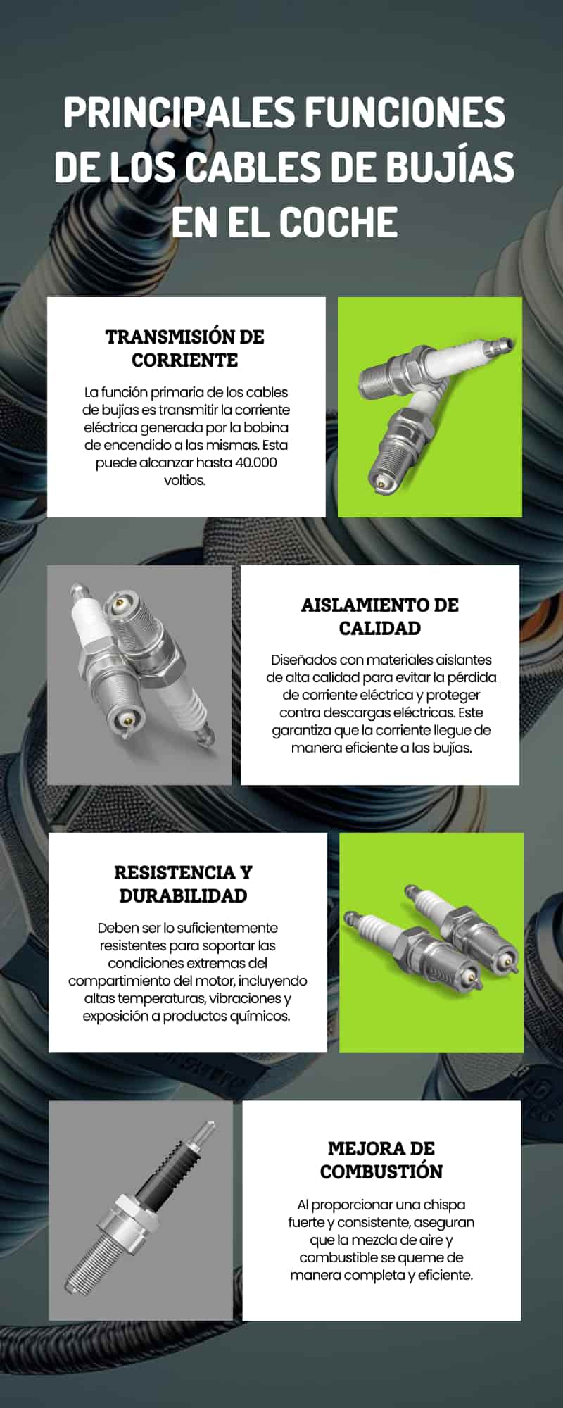 Principales funciones de los cables para bujías en el coche