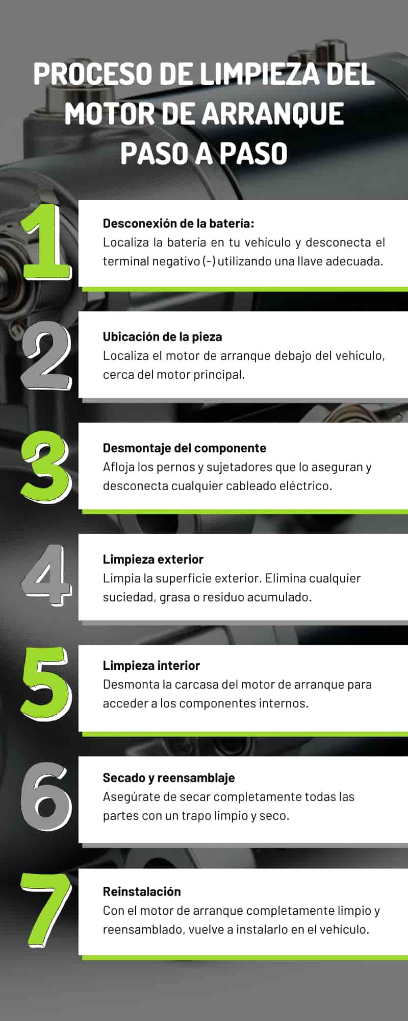 Proceso de limpieza del motor de arranque paso a paso