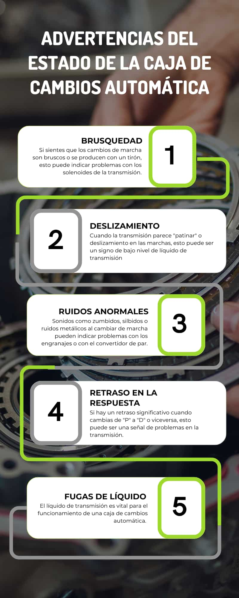 Indicadores clave de avería en la transmisión automática del coche