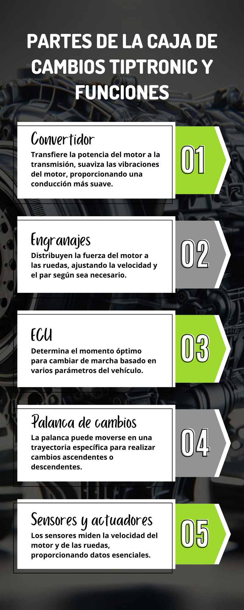 Partes de la caja de cambios Tiptronic y funciones esenciales