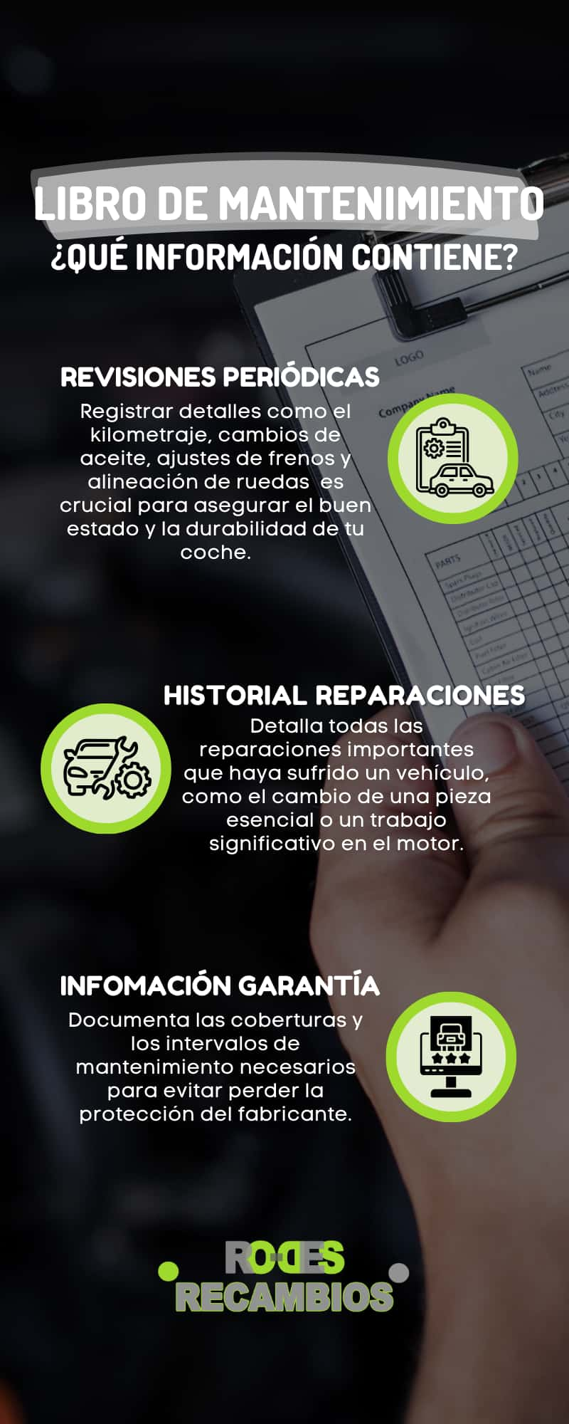 Información libro de mantenimiento de un automóvil